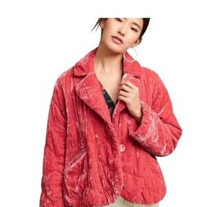 Anthropologie Red Velvet Teddy Jacket